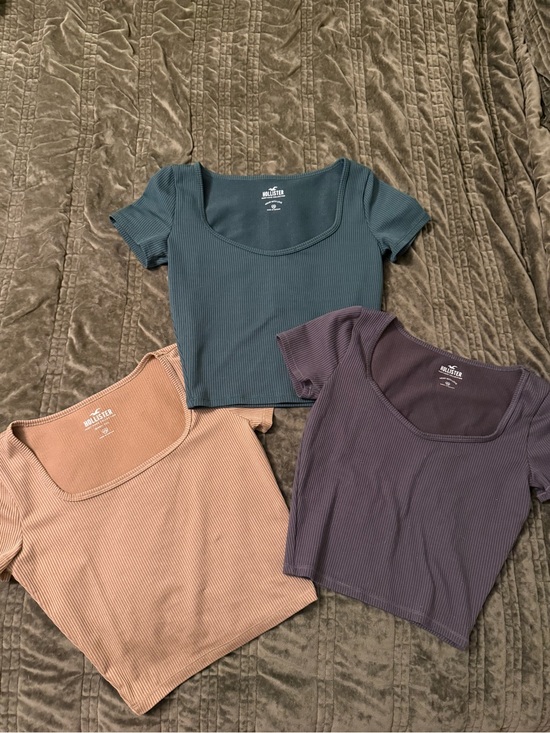 Hollister Tops - Hollister Ribbed Scoop Neck Crop Top Bundle - Gray, Dark Green, & Tan